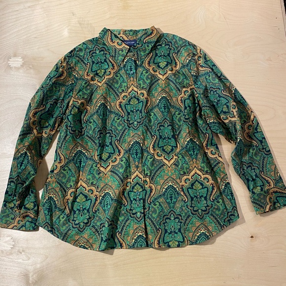 Jones New York Green and Gold Paisley Shirt 3X (GL) - Picture 2 of 6